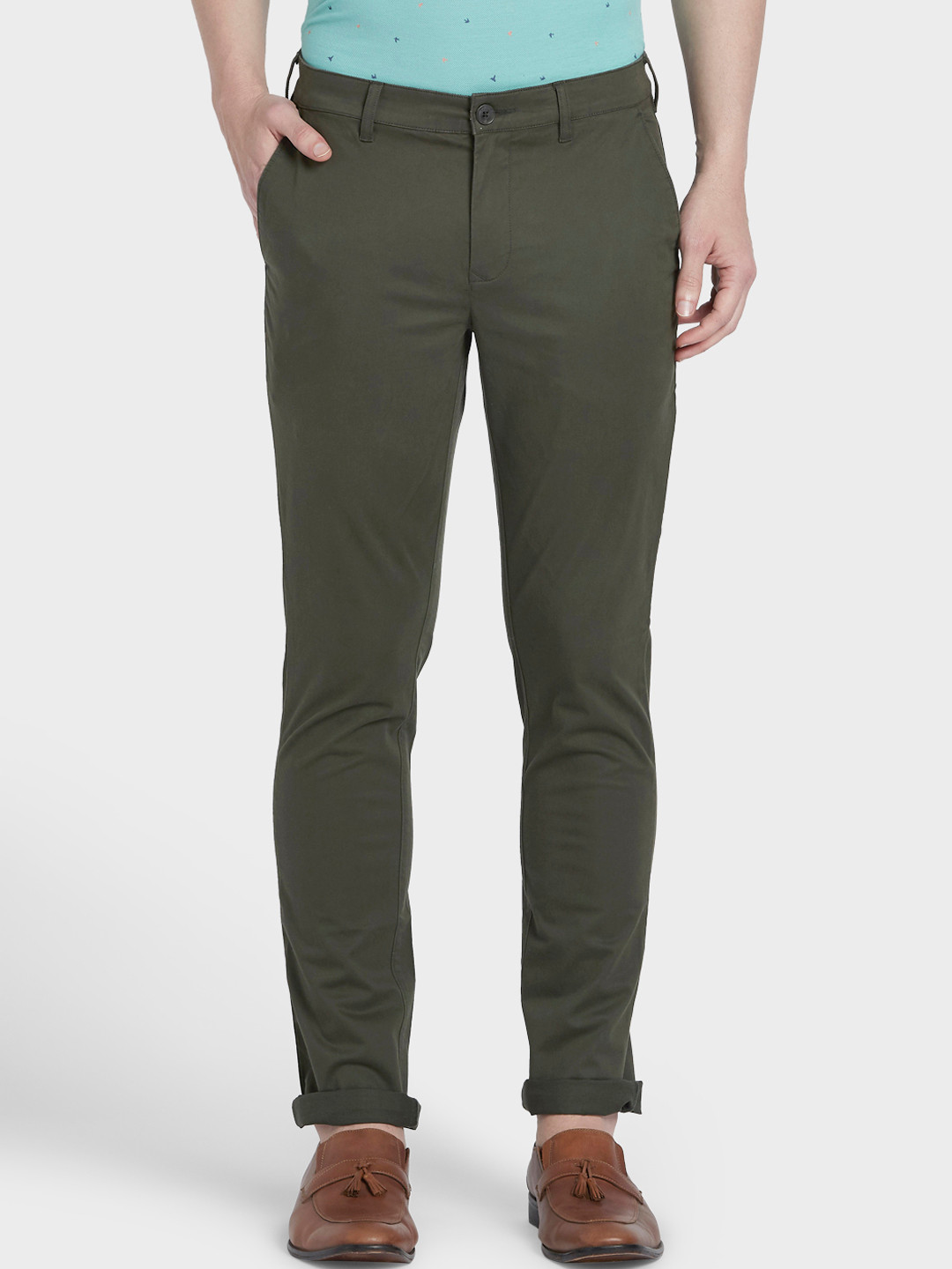 

ColorPlus Men Olive Green Regular Fit Solid Regular Trousers