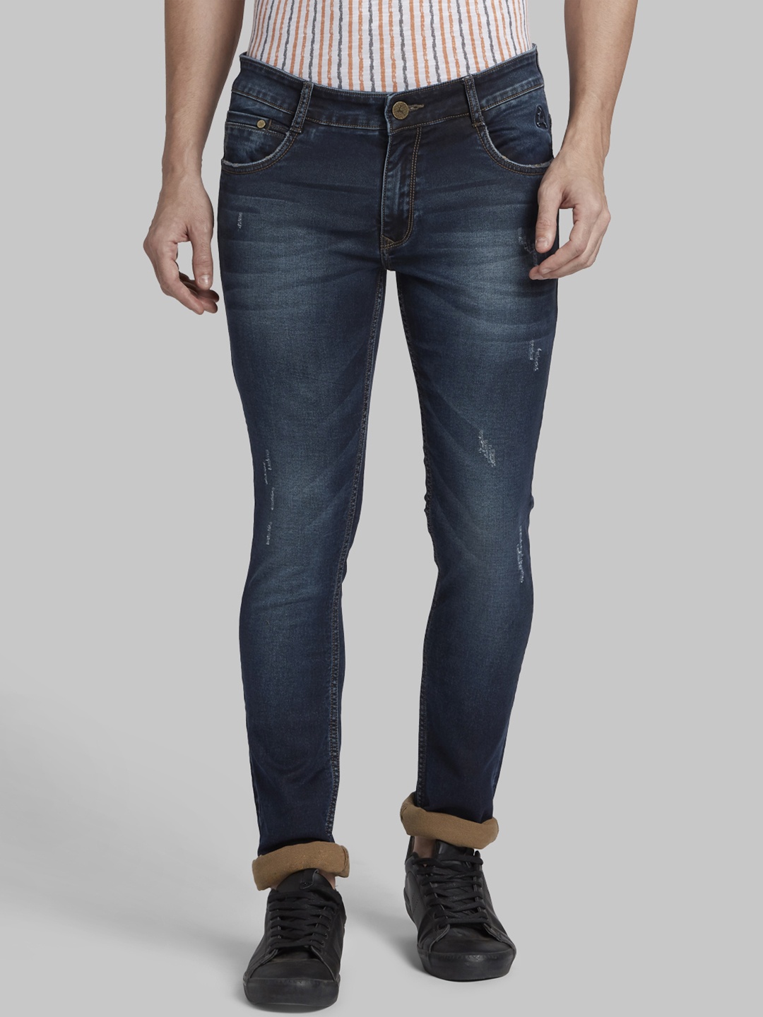 

Parx Men Blue Skinny Fit Mid-Rise Low Distress Jeans