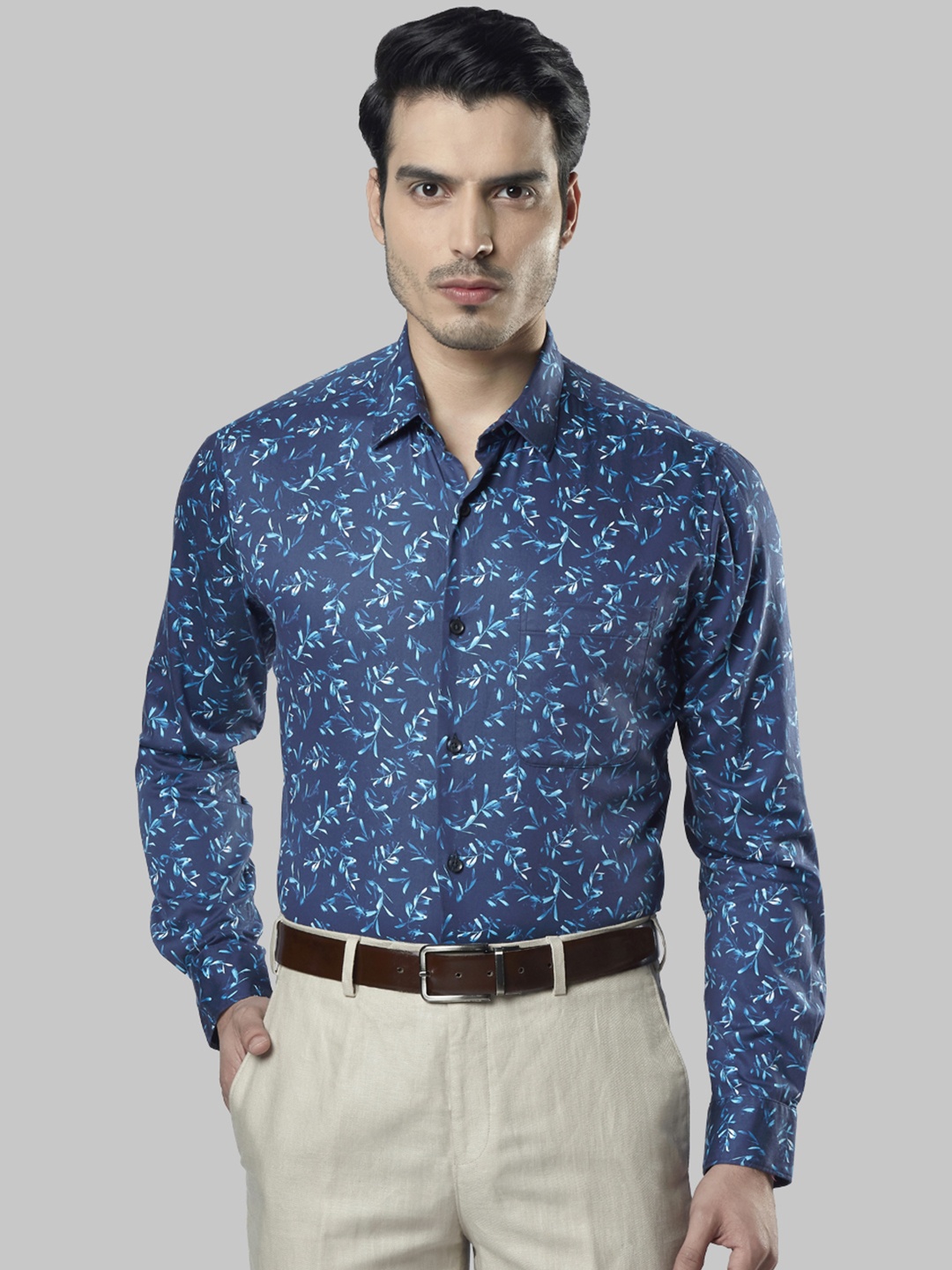 

Raymond Men Blue Slim Fit Printed Casual Shirt