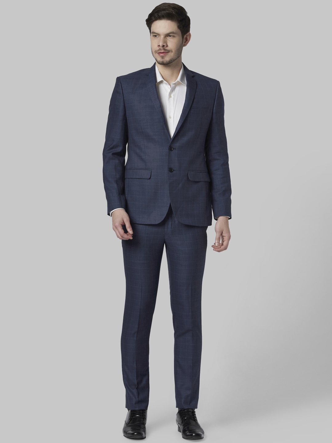 Park Avenue Men Blue Checked Super Slim-Fit Single-Breasted Formal Suit