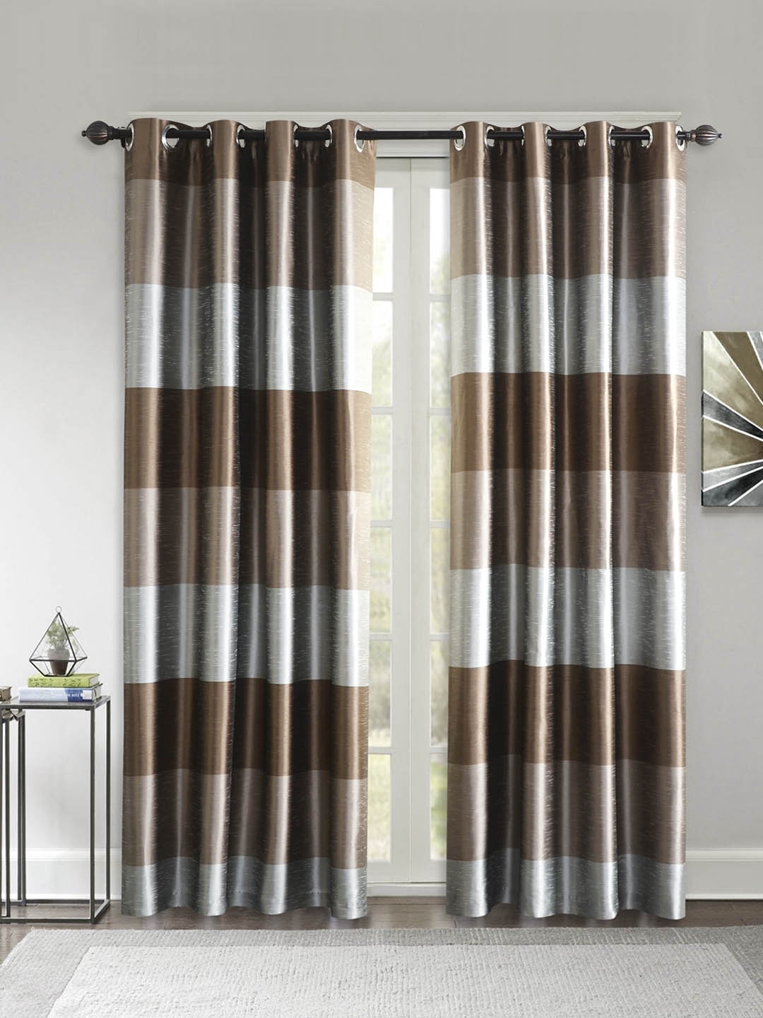 

Deco Window Brown & Silver-Toned Set of 2 Door Curtains