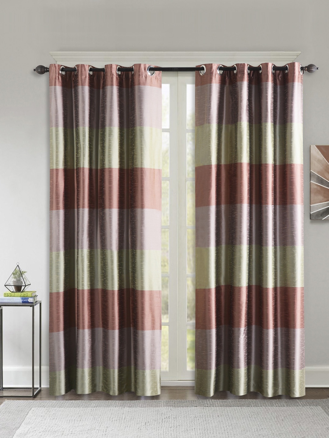 

Deco Window Green & Pink Set of 2 Colourblocked Long Door Curtains