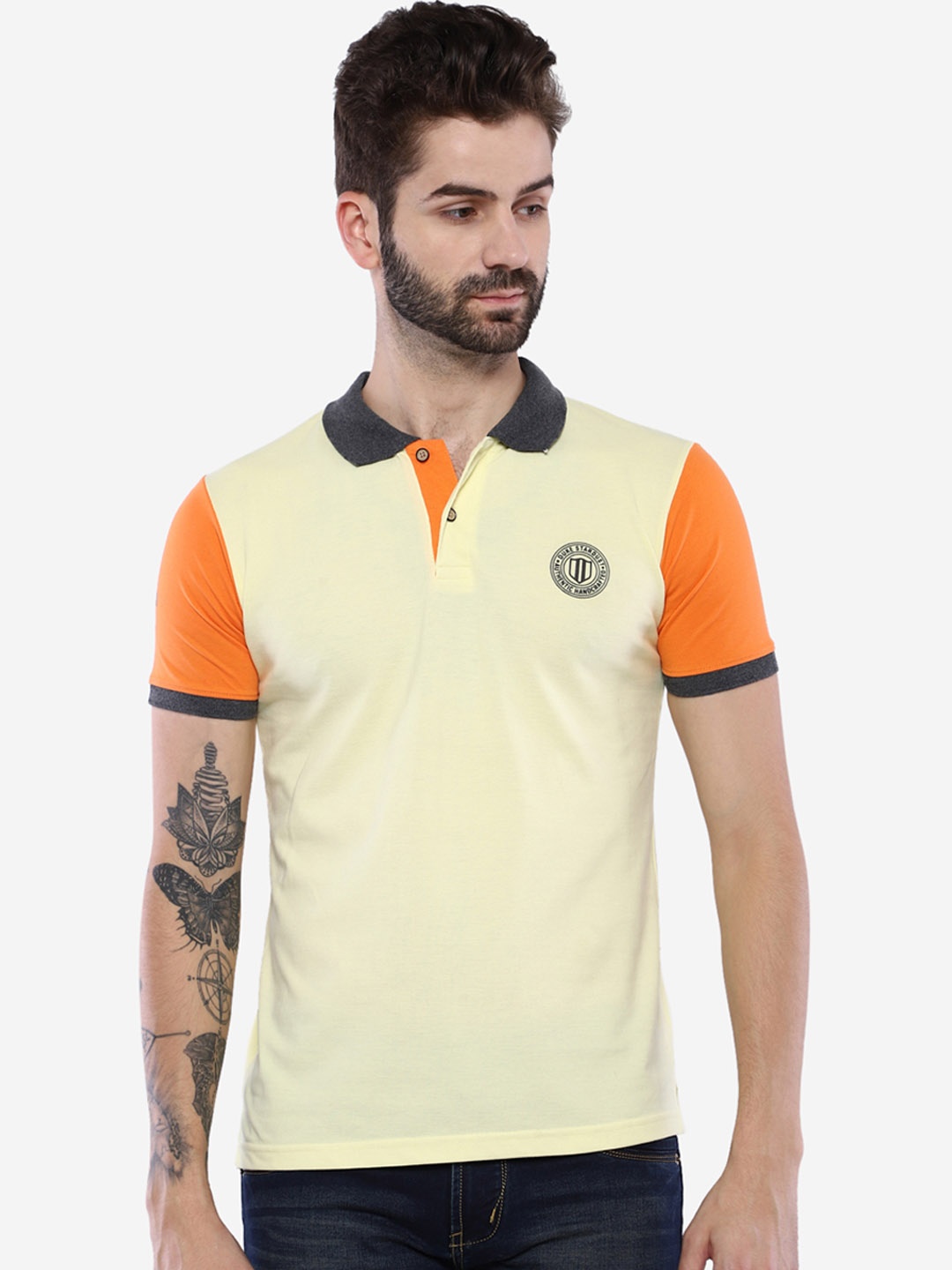 

Duke Men Yellow Solid Polo Collar T-shirt