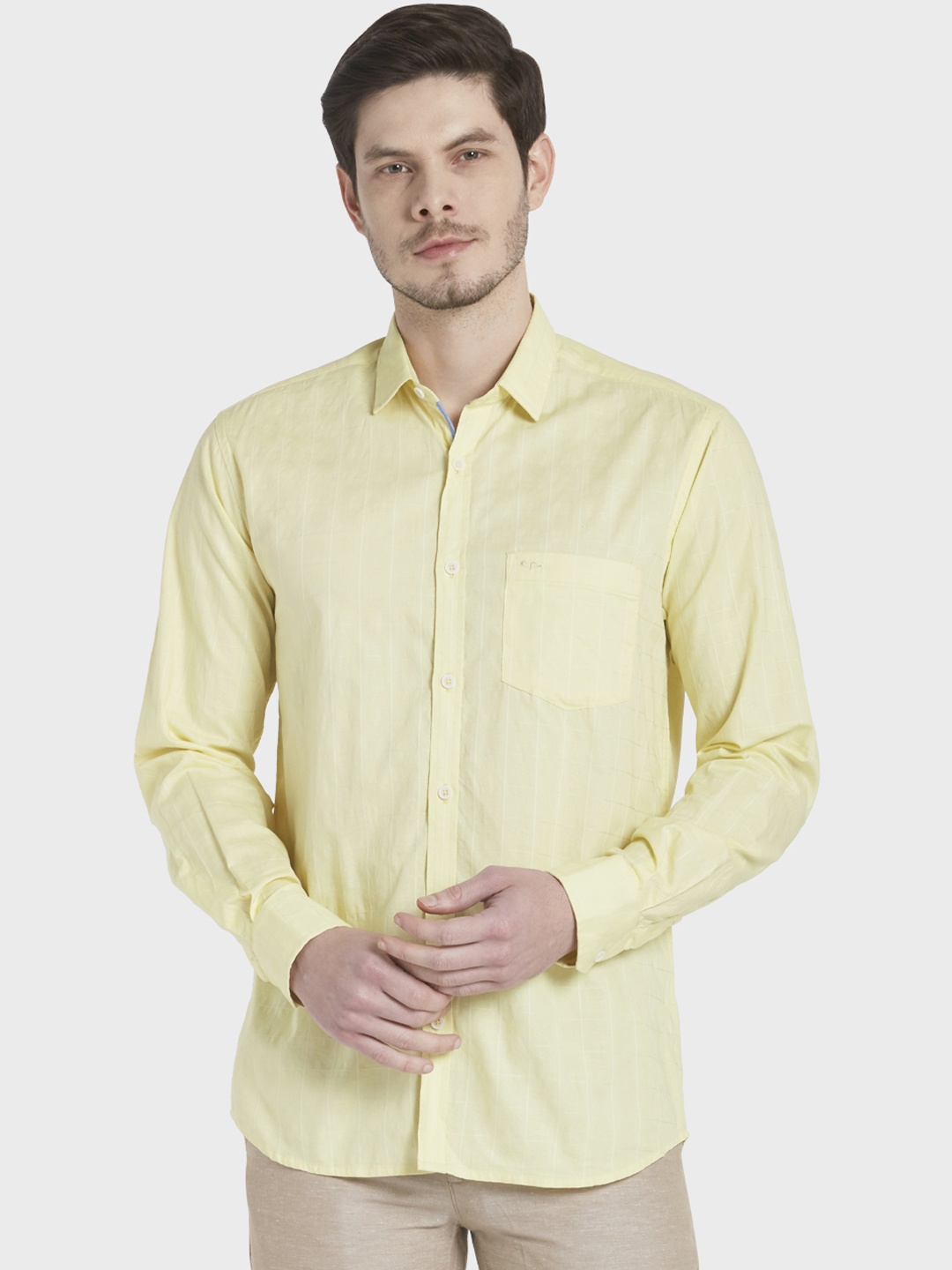 

ColorPlus Men Yellow Tailored Fit Checked Casual Shirt