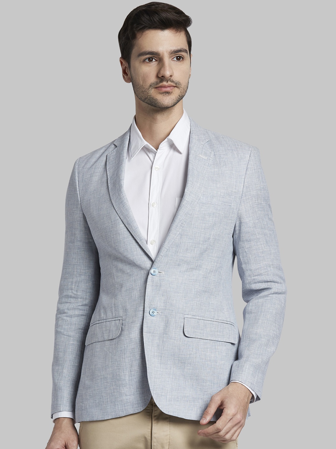 

Parx Men Blue Self-Design Linen Single-Breasted Formal Blazer