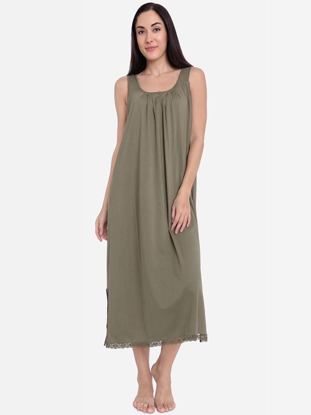 

Red Rose Olive Green Solid Nightdress