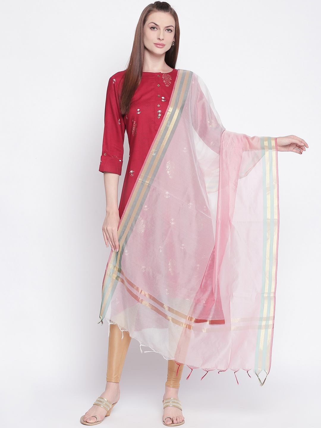 

RANGMANCH BY PANTALOONS Off-White & Gold-Coloured Solid Dupatta