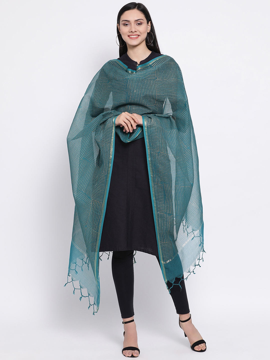 

SHINGORA Teal Green Printed Antimicrobial Dupatta
