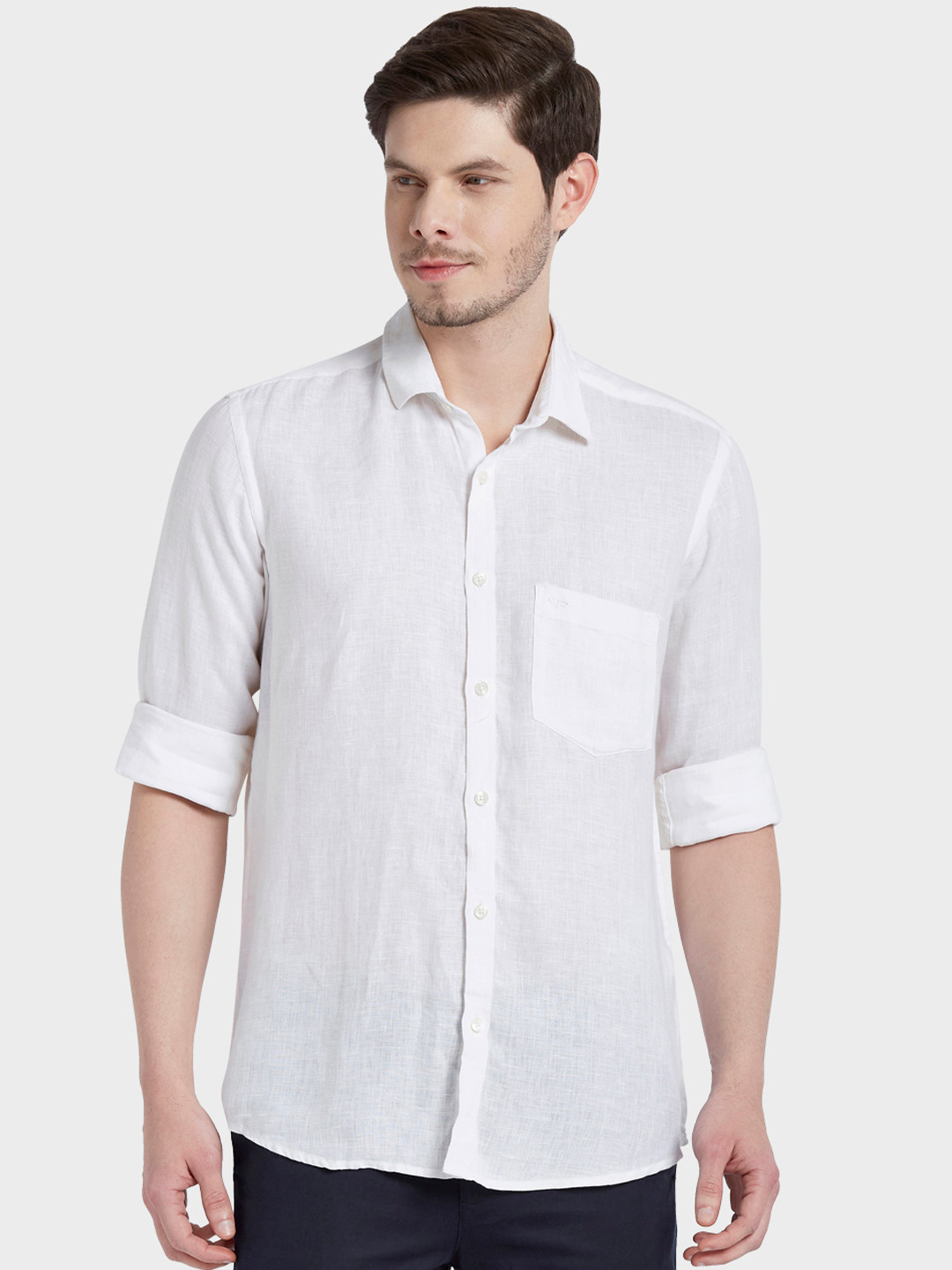 

ColorPlus Men White Tailored Fit Solid Casual Shirt