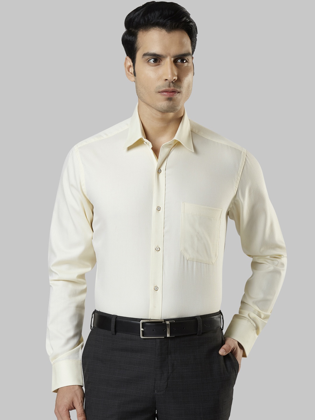 

Raymond Men Yellow Regular Fit Self Design Formal Shirt