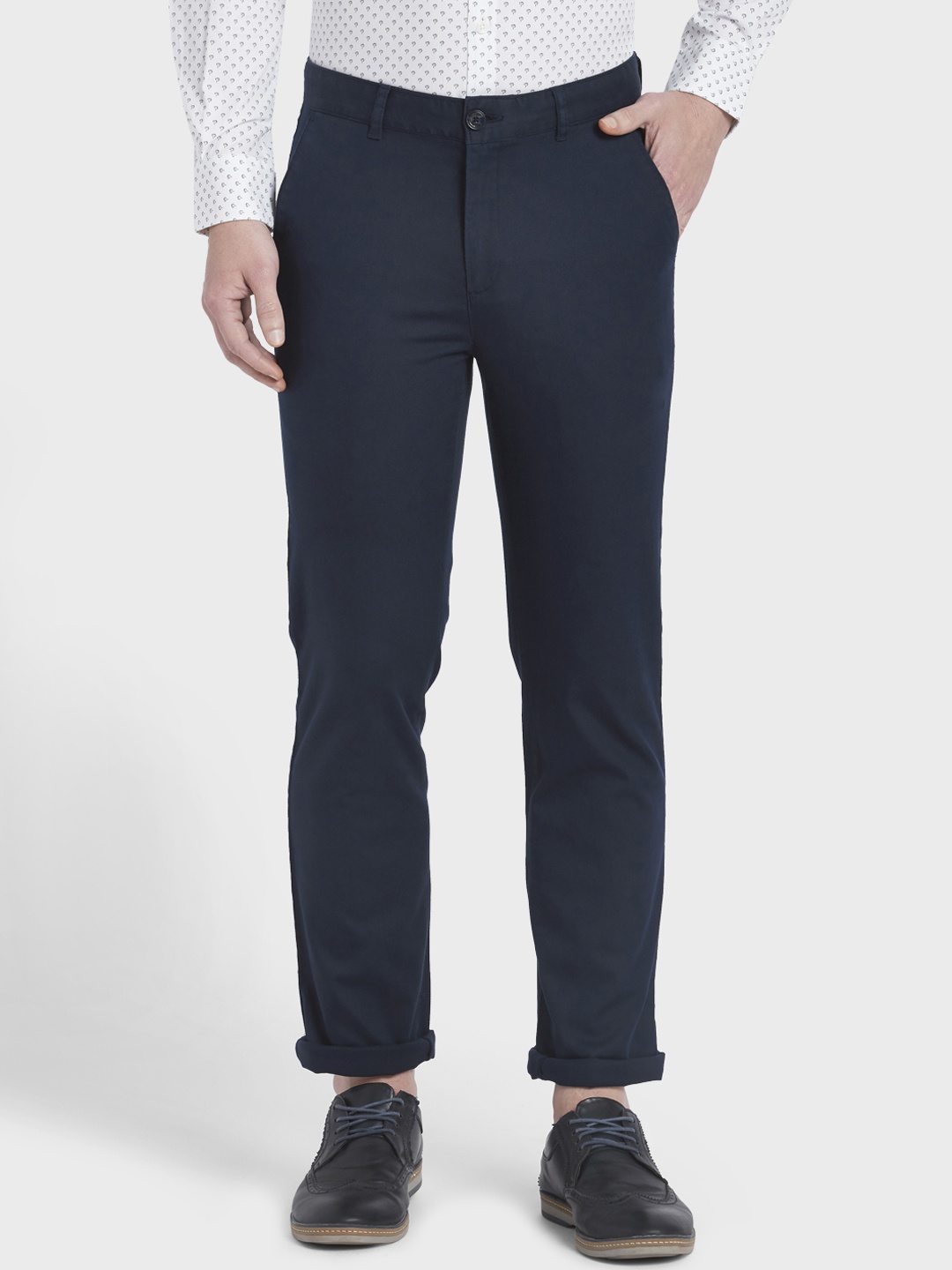 

ColorPlus Men Navy Blue Tapered Fit Solid Regular Trousers
