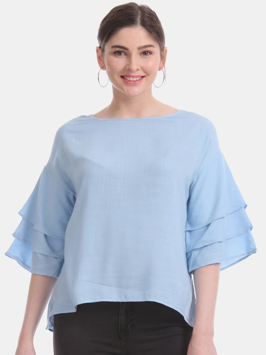 

Aeropostale Women Blue Solid A-Line Top