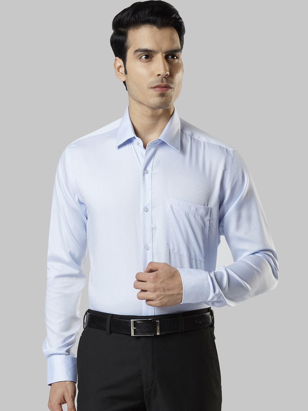 

Raymond Men Blue Regular Fit Self Design Formal Shirt