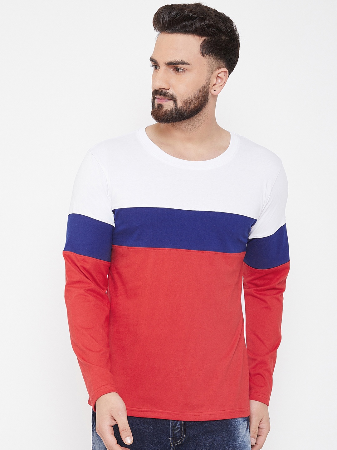

The Dry State Men White Colourblocked Round Neck T-shirt