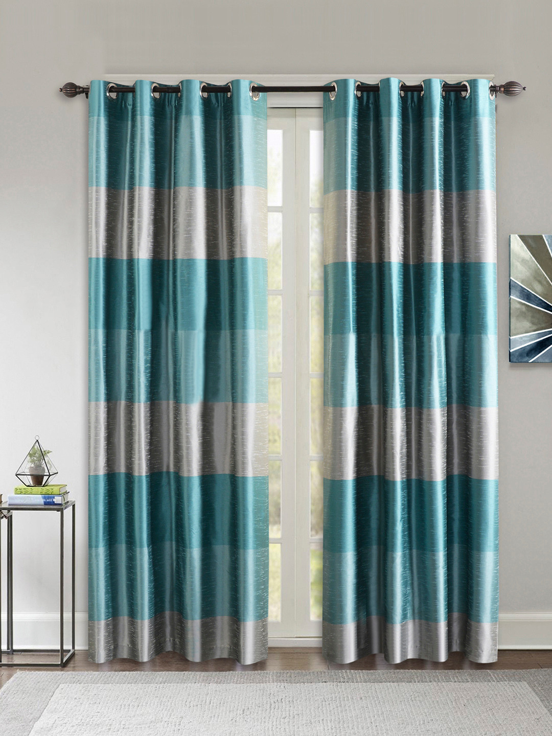 

Deco Window Turquoise Blue & Grey Set of 2 Curtain Curtains