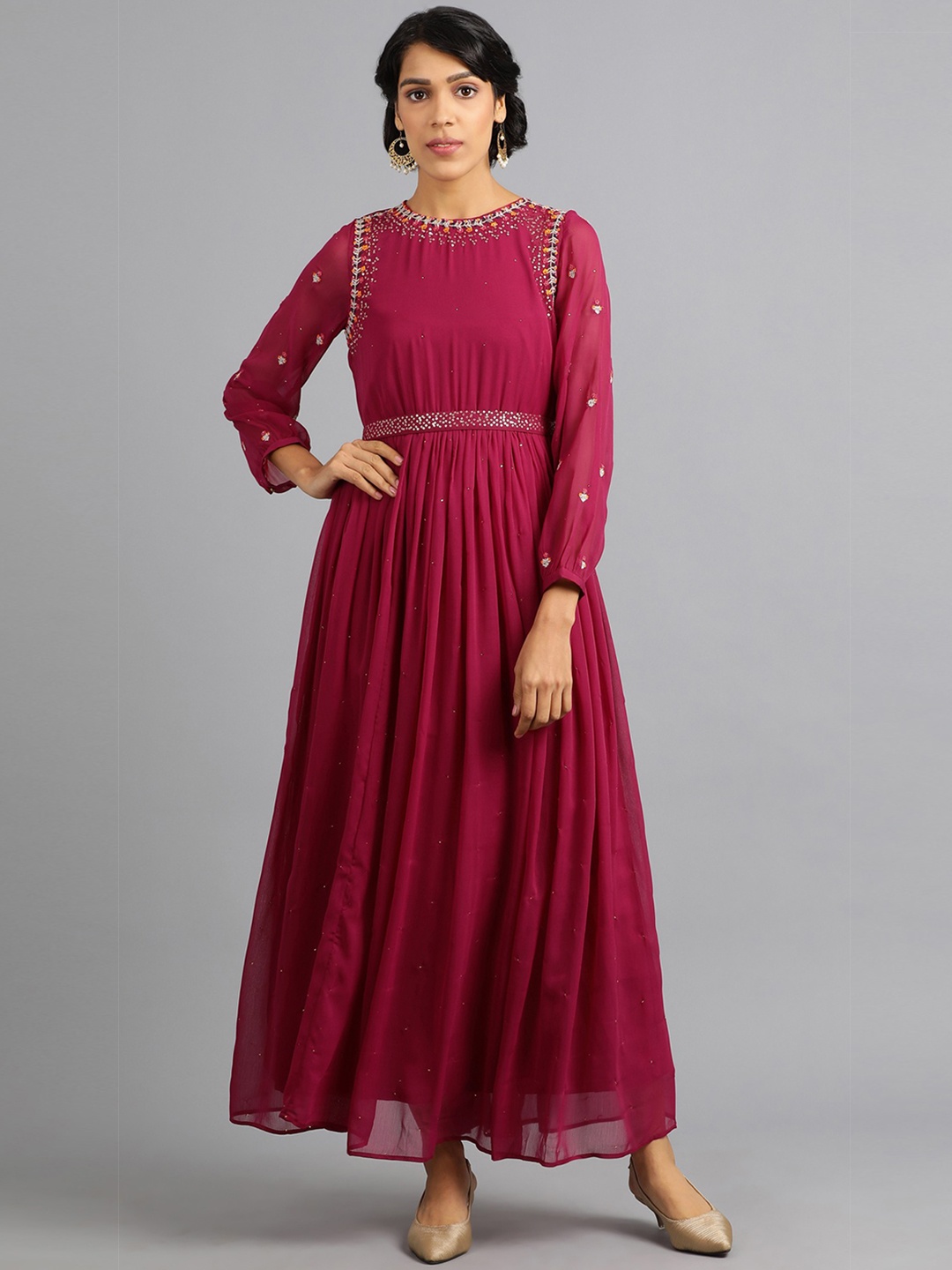 

WISHFUL Women Burgundy Embellished A-Line Kurta