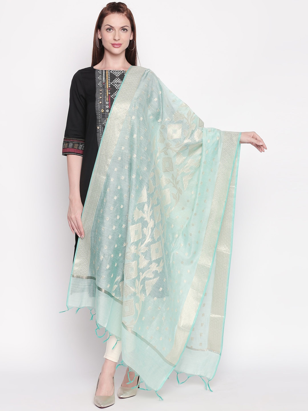 

RANGMANCH BY PANTALOONS Green Woven Design Dupatta