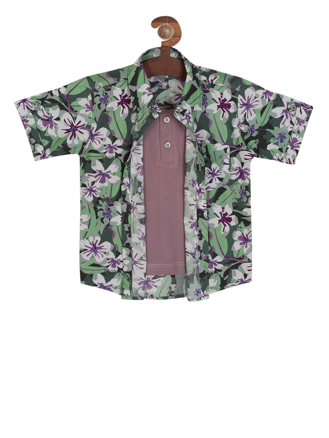 

RIKIDOOS Boys Green & White Regular Fit Printed Casual Shirt