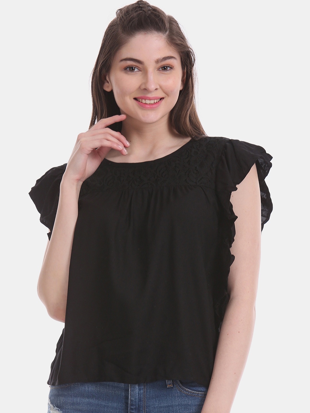 

Aeropostale Women Black Solid A-Line Top