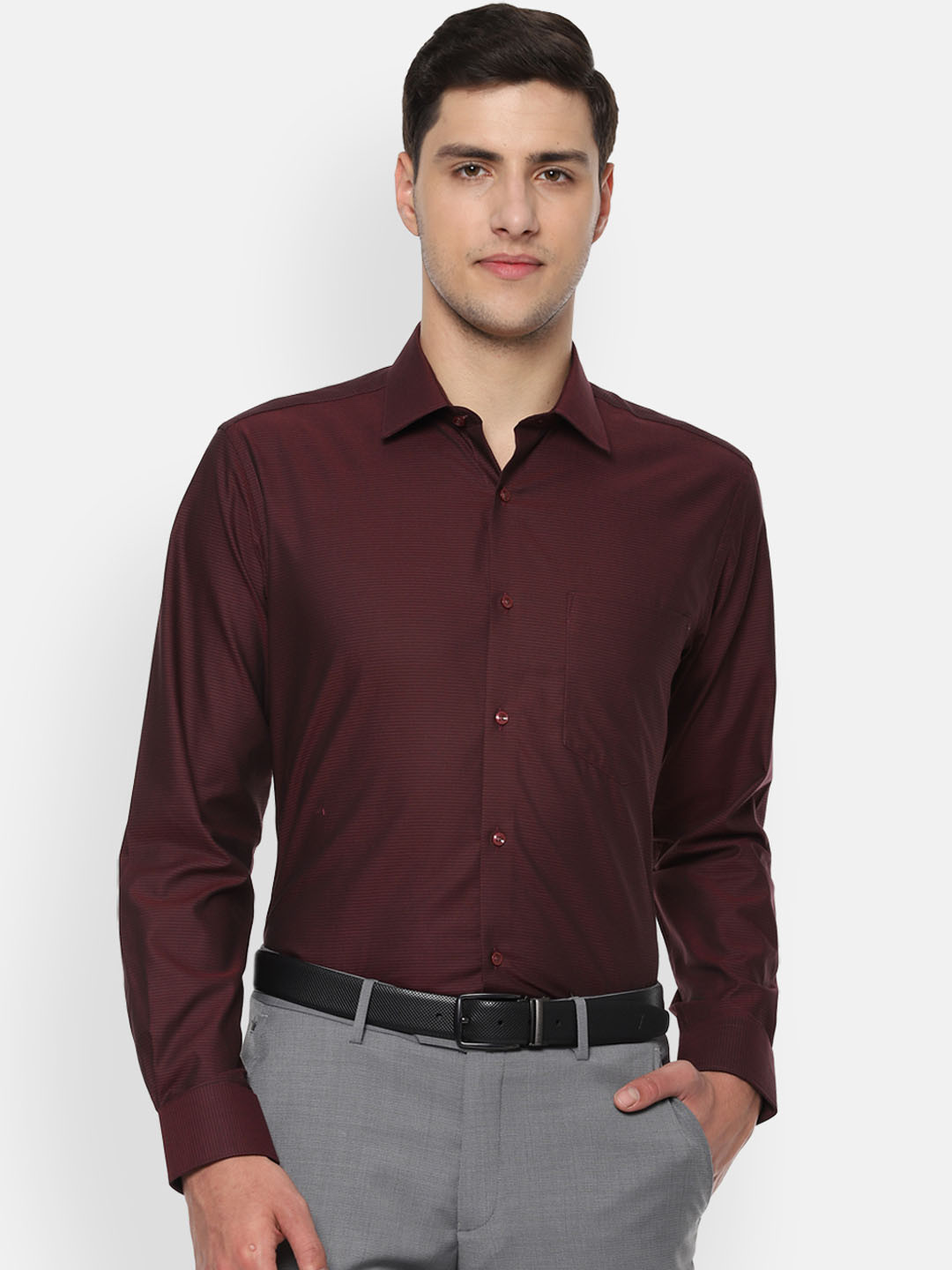 

Van Heusen Men Maroon Regular Fit Self Design Formal Shirt