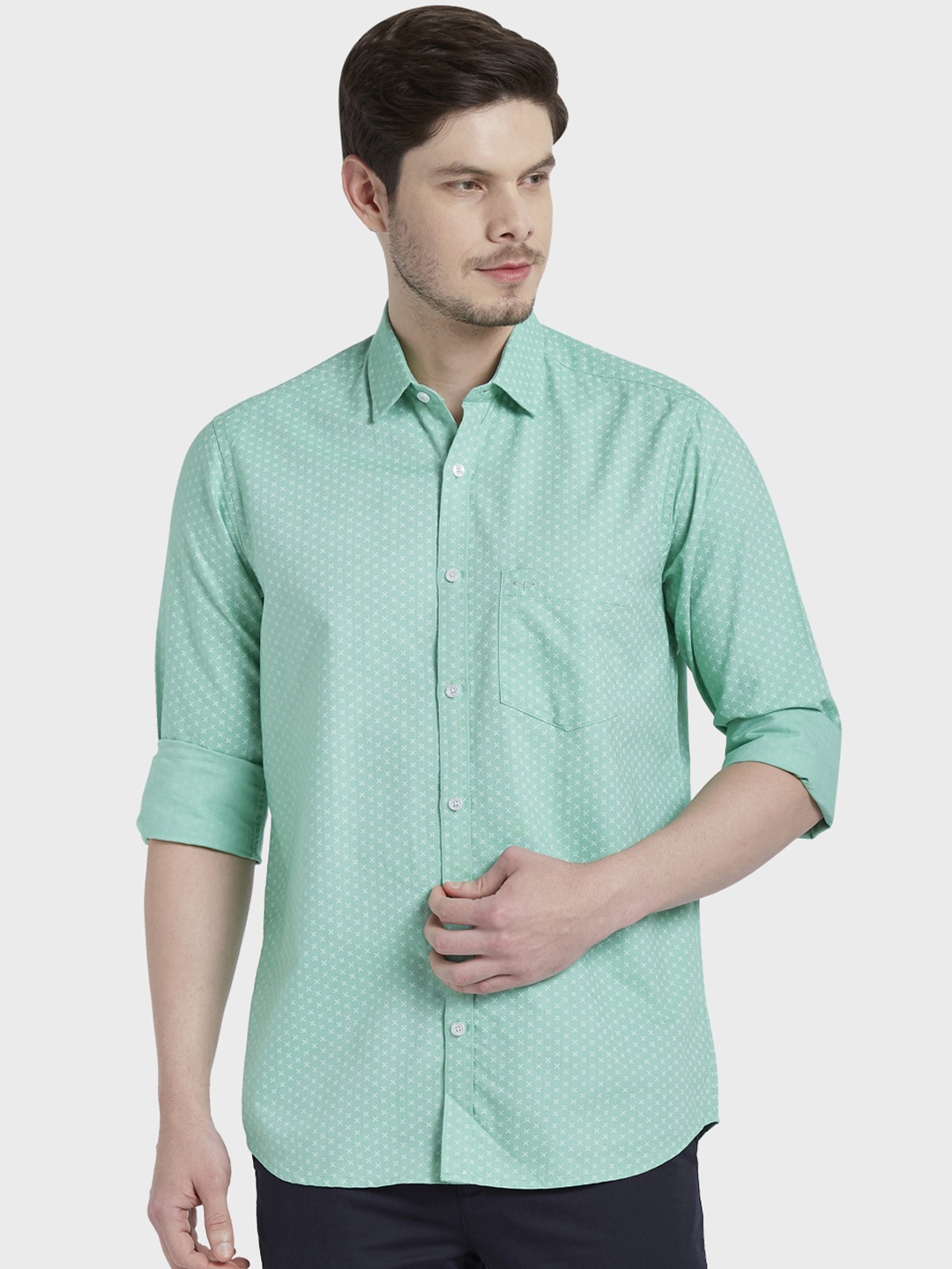 

ColorPlus Men Green Tailored Fit Printed Casual Shirt