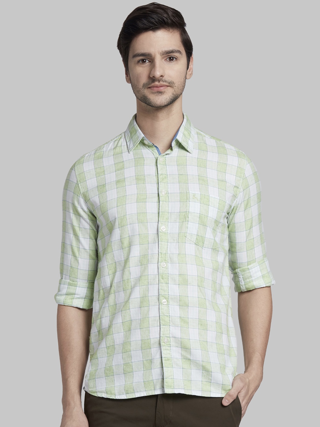 

Parx Men Lime Green & White Slim Fit Checked Casual Shirt