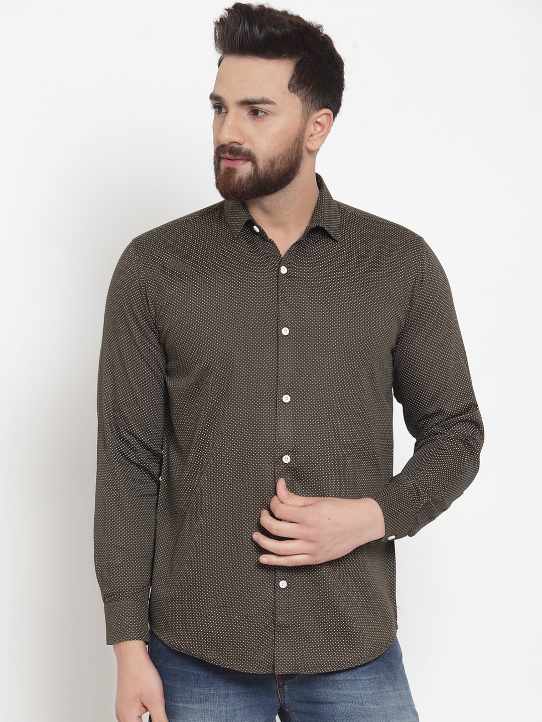 

JAINISH Men Olive Green Classic Regular Fit Printed Casual Shirt