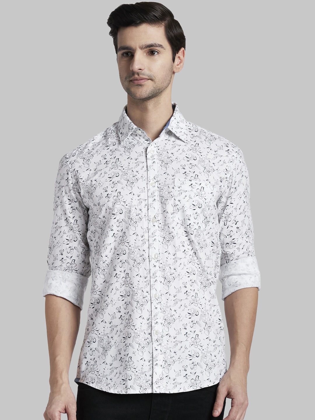 Parx Men White & Grey Slim Fit Printed Casual Shirt