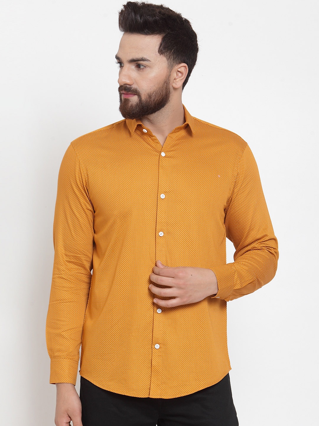 

JAINISH Men Mustard Yellow Regular Fit Printed Casual Shirt
