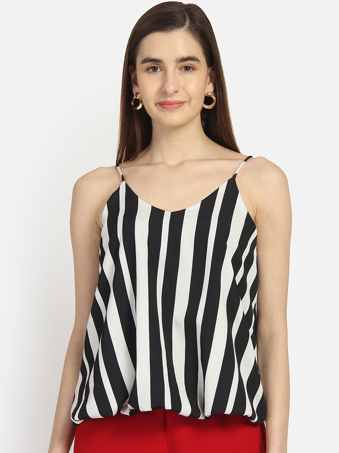 Yaadleen Women Black & White Striped A-Line Top