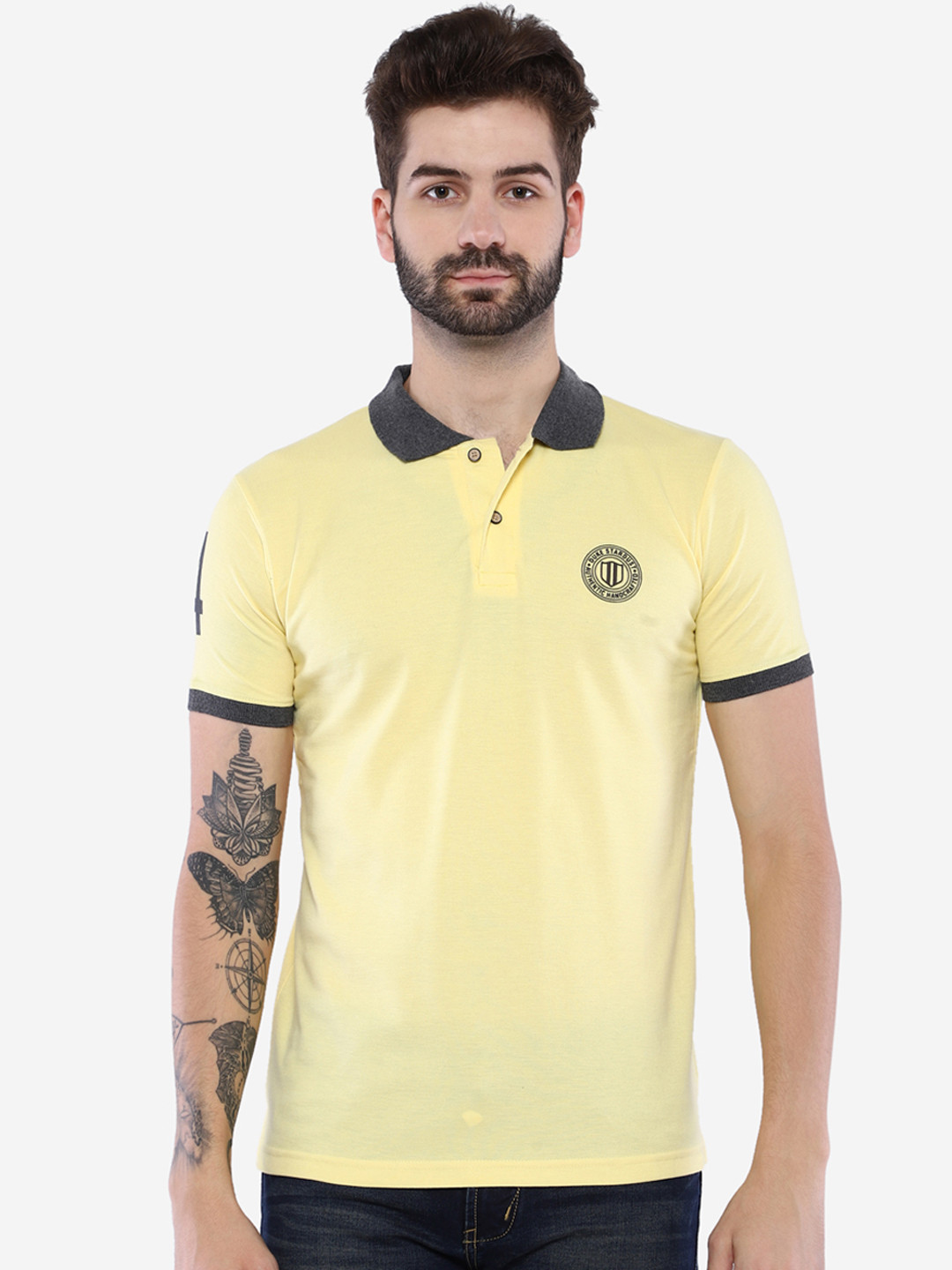 

Duke Men Yellow Colourblocked Polo Collar T-shirt