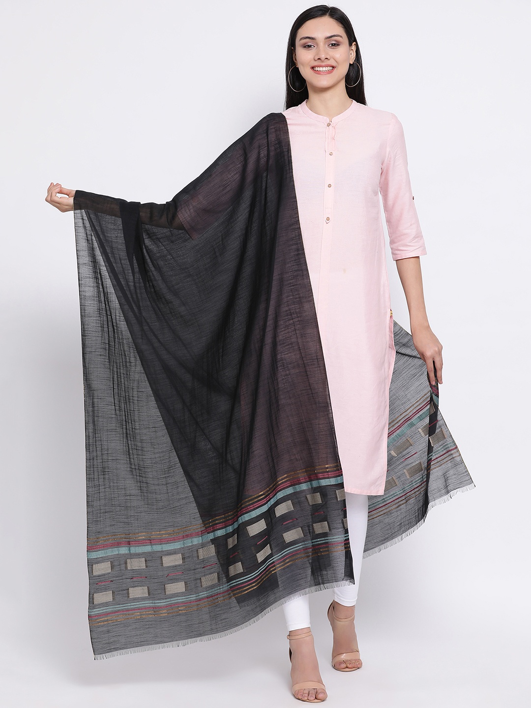 

SHINGORA Black Woven Design Antimicrobial Sustainable Dupatta