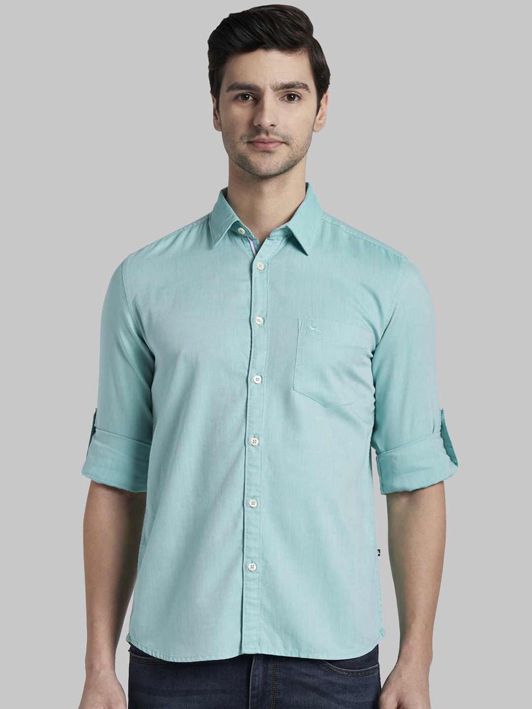Parx Men Green Slim Fit Solid Casual Shirt