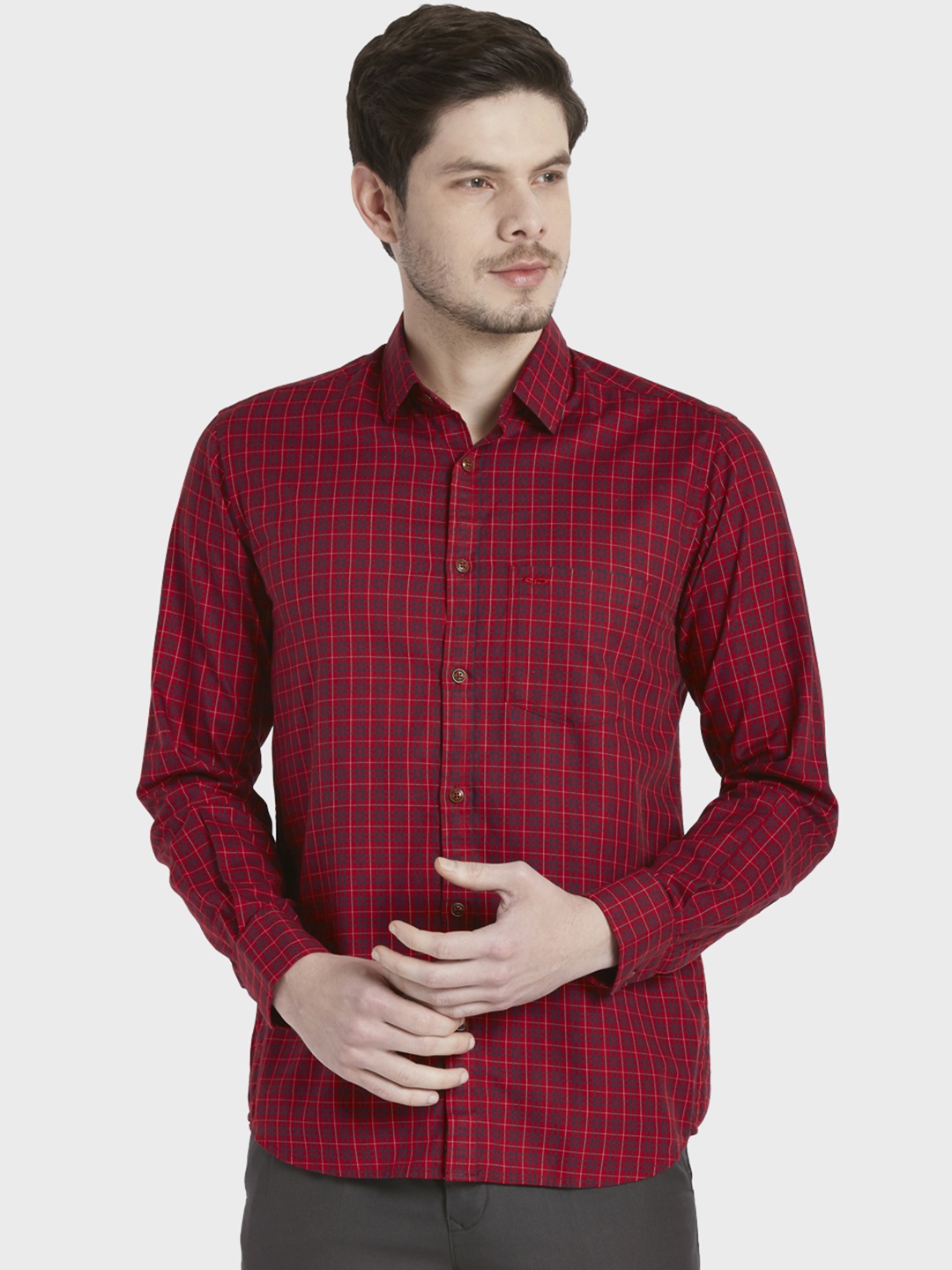 

ColorPlus Men Red & Blue Tailored Fit Checked Casual Shirt