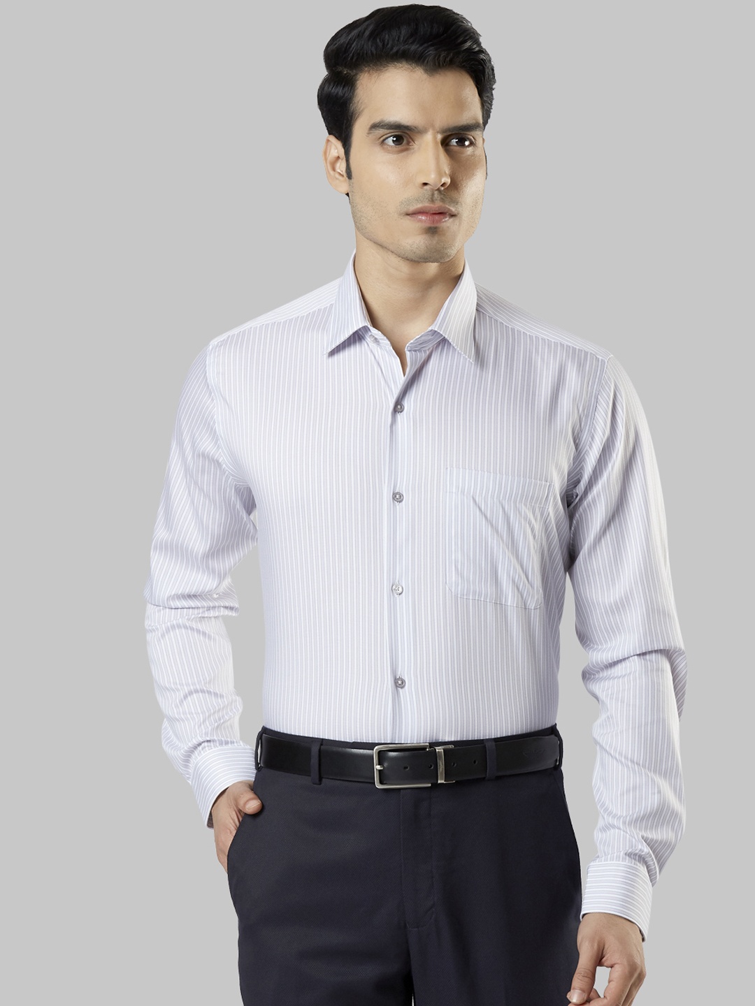 

Raymond Men Grey Regular Fit Striped Formal Shirt