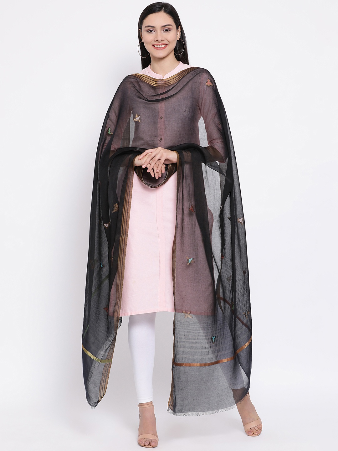 

SHINGORA Black Woven Design Antimicrobial Dupatta
