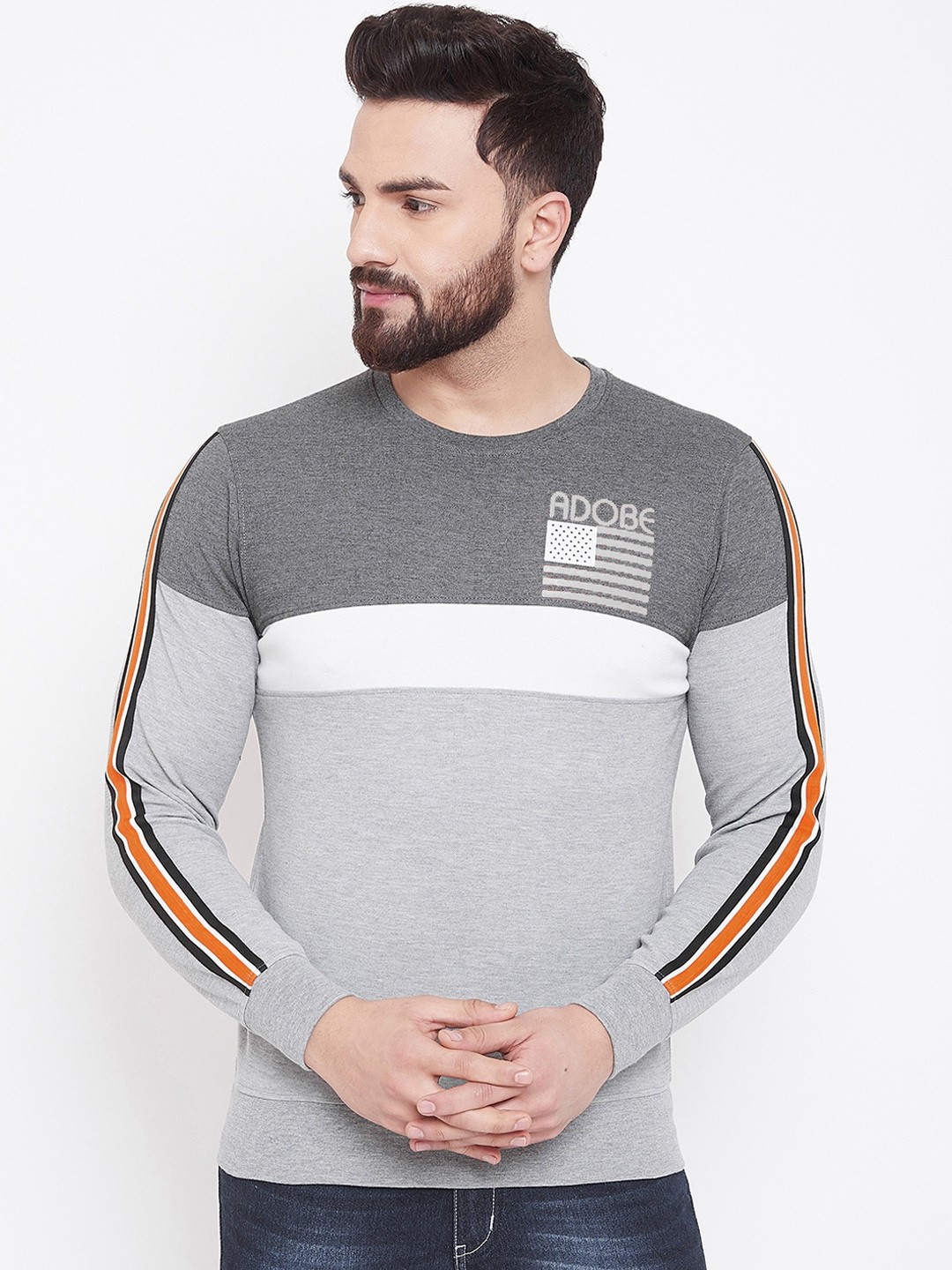 

Adobe Men Grey Solid Sweatshirt