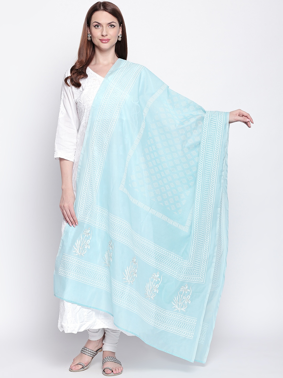 

RANGMANCH BY PANTALOONS Turquoise Blue & White Printed Dupatta