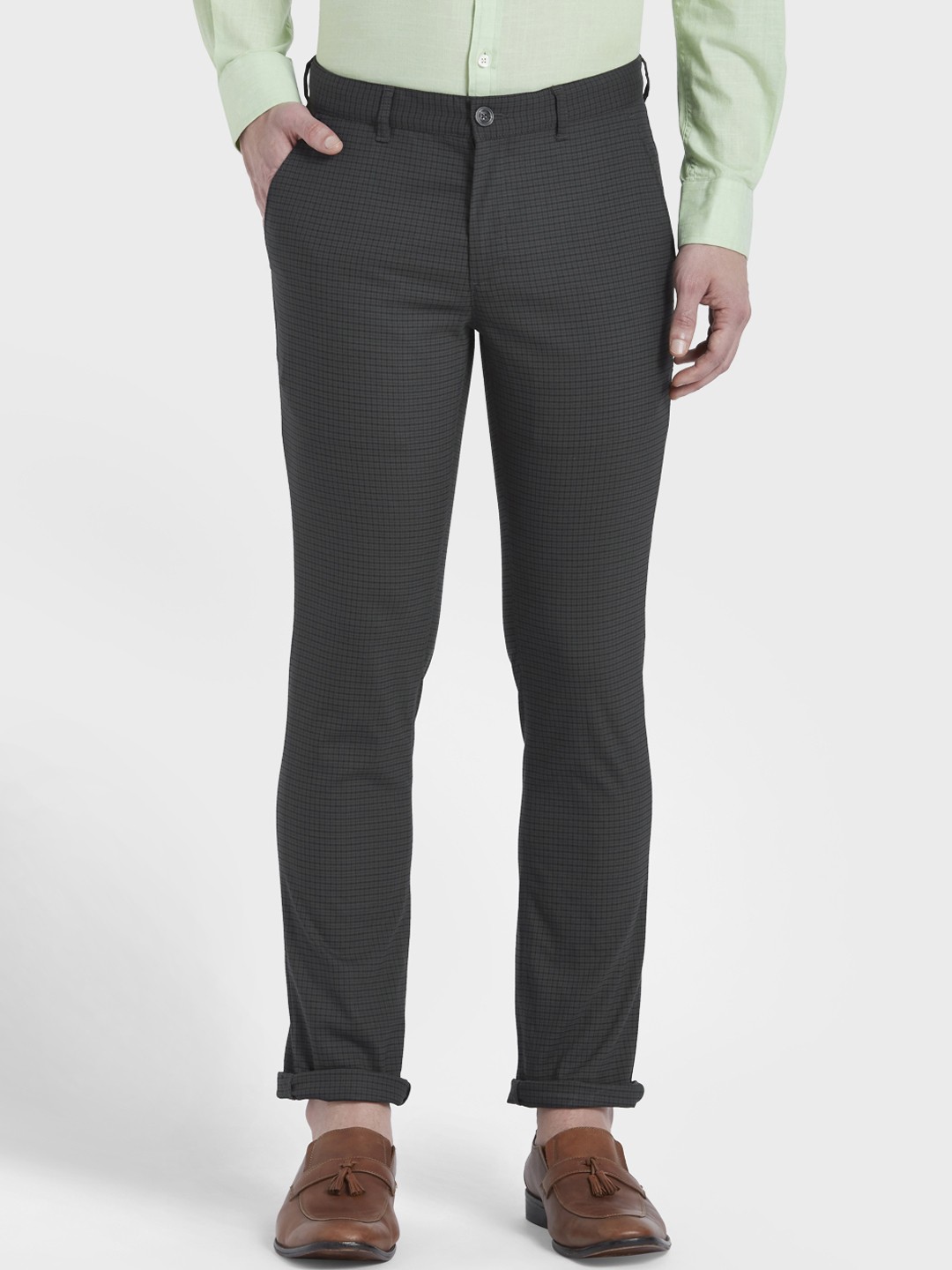 

ColorPlus Men Grey Regular Fit Checked Regular Trousers
