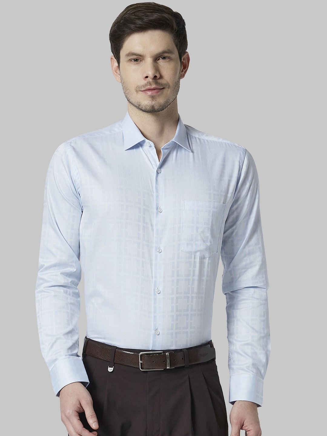 Park Avenue Men Blue Slim Fit Checked Formal Shirt
