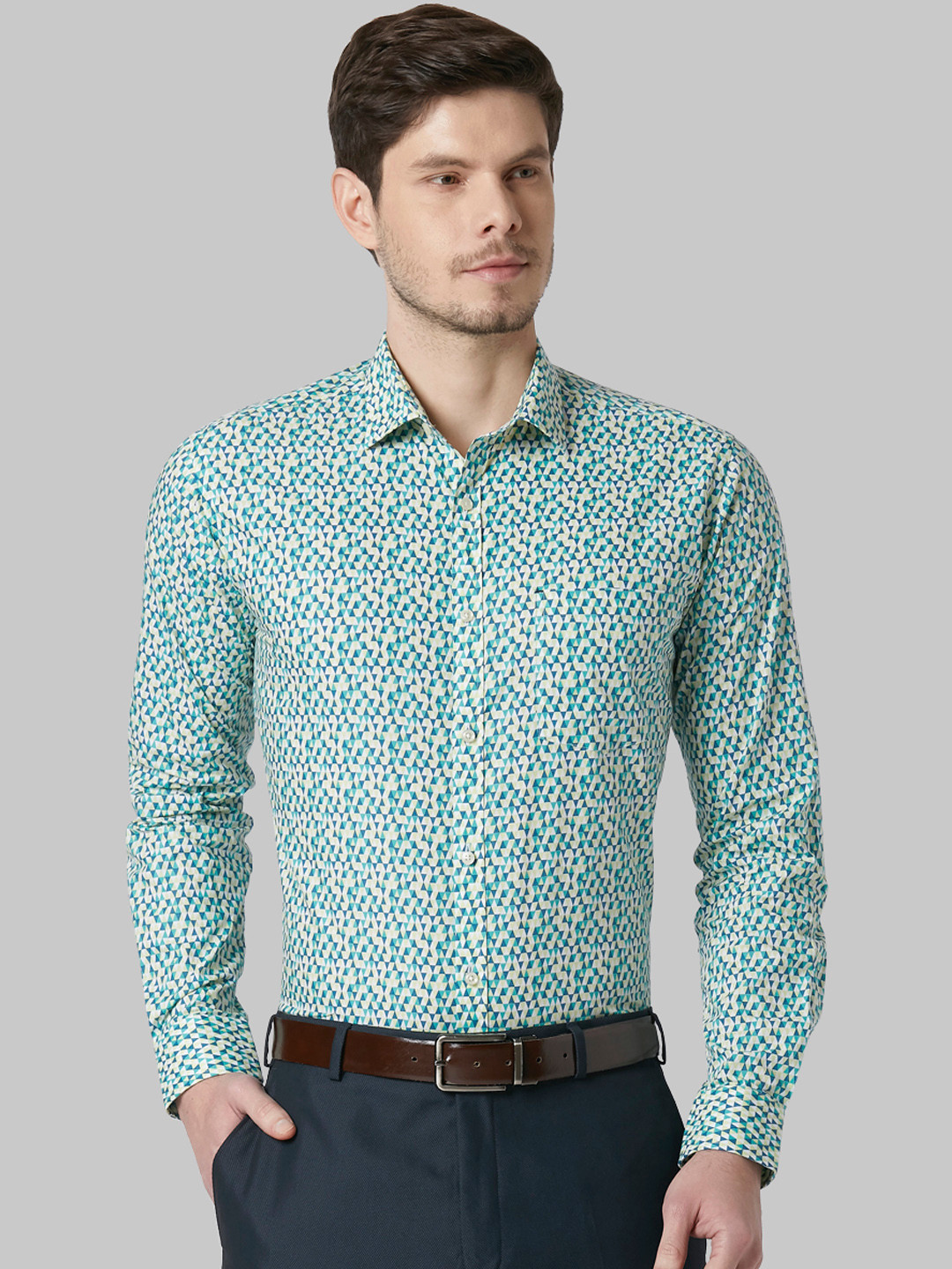 

Park Avenue Men Green & Blue Slim Fit Printed Formal Shirt