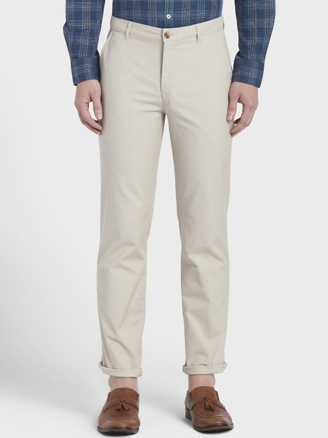 

ColorPlus Men Beige Tapered Fit Solid Regular Trousers