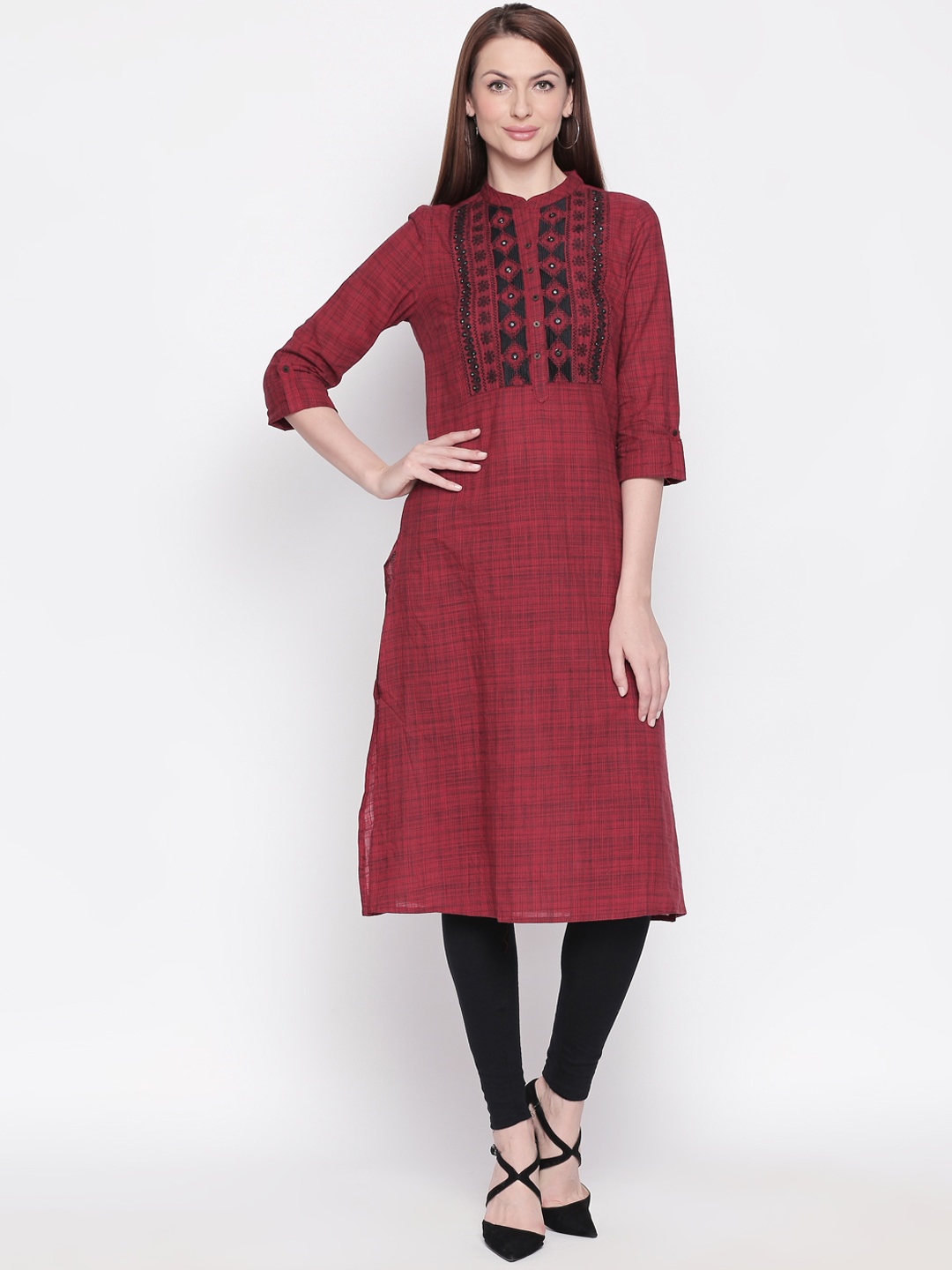 

RANGMANCH BY PANTALOONS Women Red Yoke Design Straight Kurta