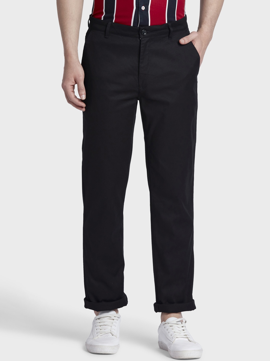 

ColorPlus Men Black Tapered Fit Solid Regular Trousers