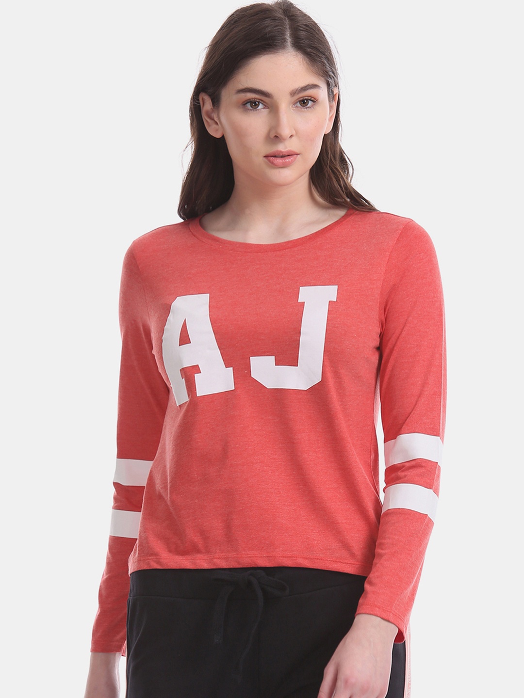 

Aeropostale Women Coral Red Printed Top