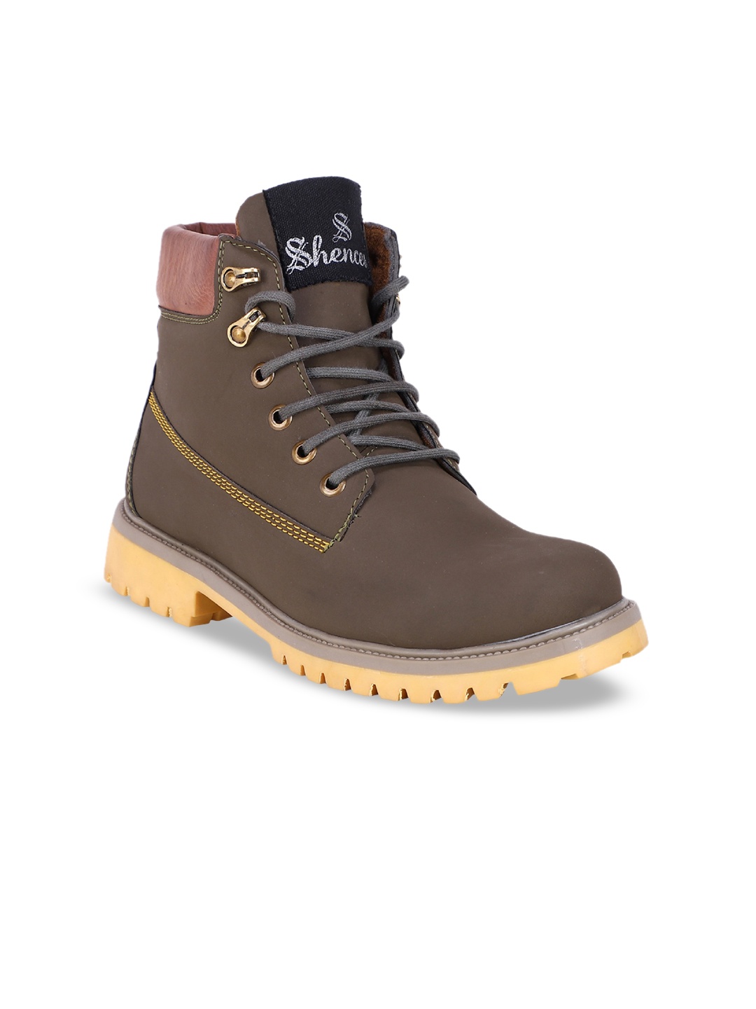 

SHENCES Men Brown Flat Boots