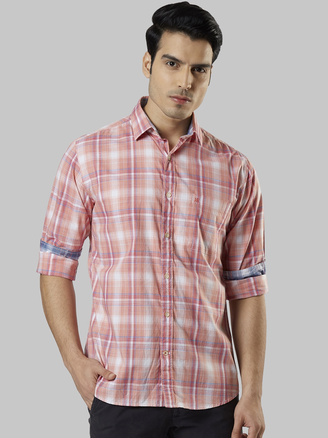 

Raymond Men Orange Slim Fit Checked Casual Shirt
