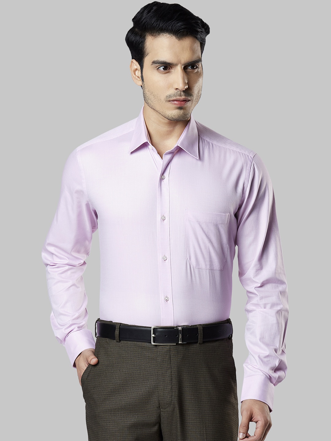 

Raymond Men Pink Regular Fit Self Design Formal Shirt