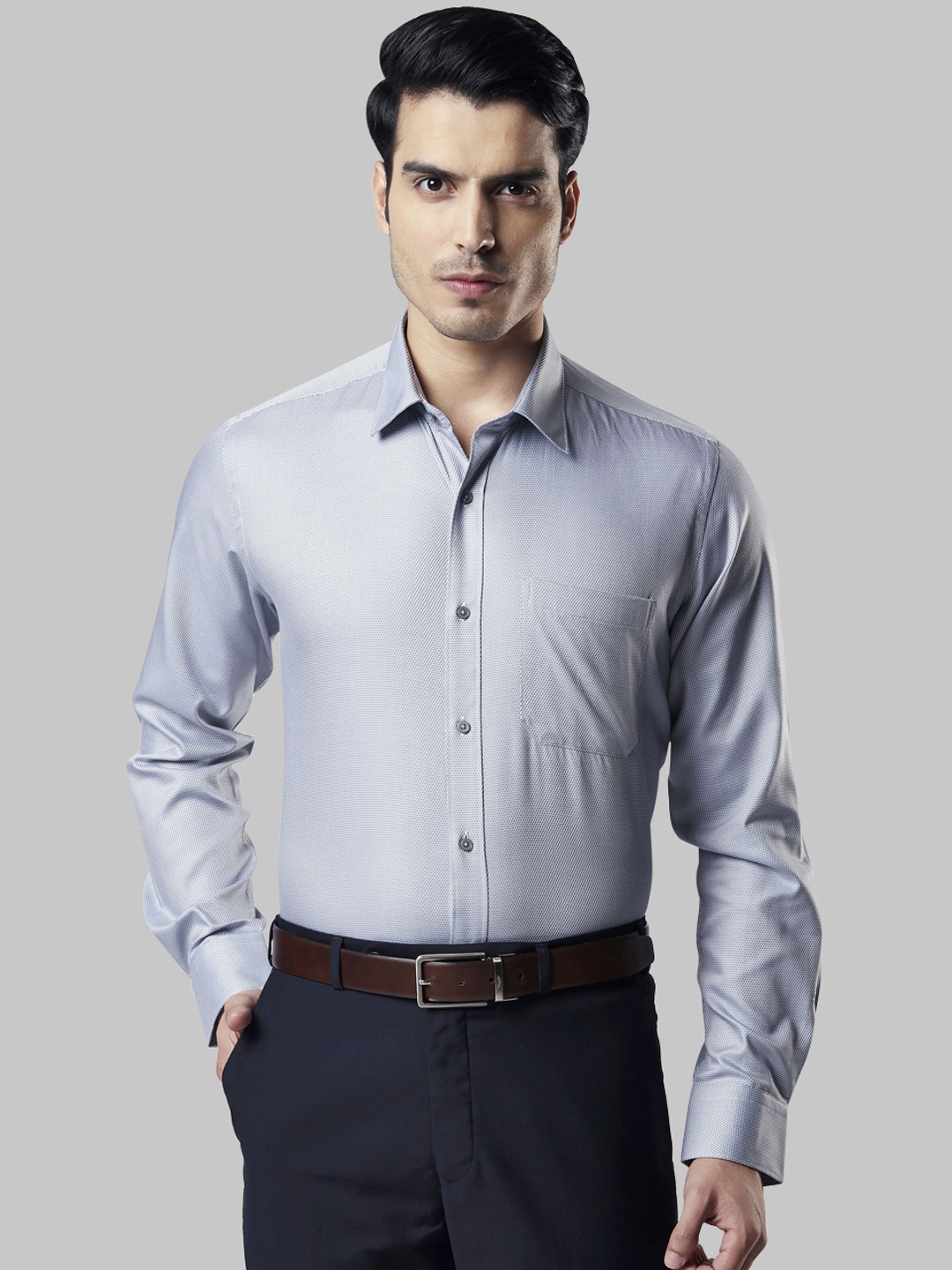 

Raymond Men Grey Regular Fit Self Design Formal Shirt
