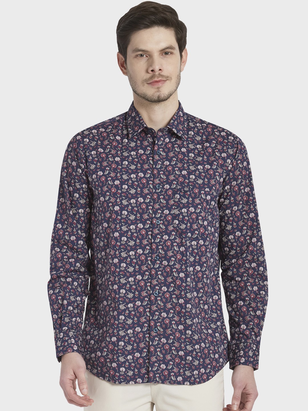 

ColorPlus Men Navy Blue & Purple Tailored Fit Printed Casual Shirt